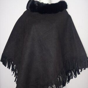Women's Suede Like Winter Poncho Black